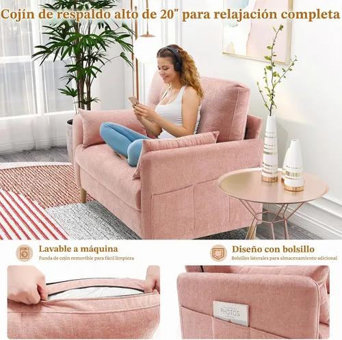 Vista 2 de Hanherry Sofá biplaza, sofá pequeño de 47 pulgadas para sala de estar, sofá biplaza de tela de chenilla, cómodo sofá para dormitorio con almohada