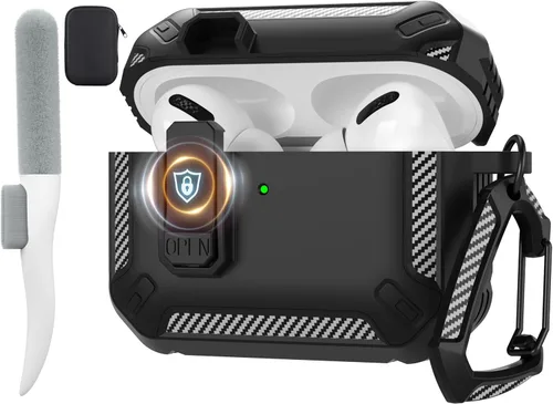 Vista 23 de Maxjoy Funda para AirPods Pro 3 2025, MagSafe compatible con bloqueo automático, funda protectora a prueba de golpes con soporte para teléfono