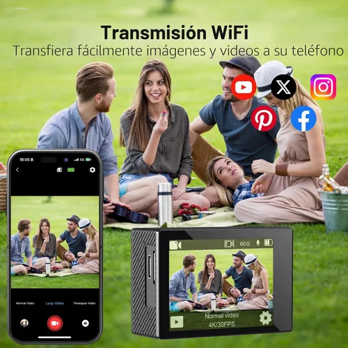 Vista 5 de Cámara de acción 4K 30FPS Cámara impermeable subacuática 131 pies con aplicación EIS WiFi Control remoto Tarjeta de 64 GB 170 ° Gran Angular Casco