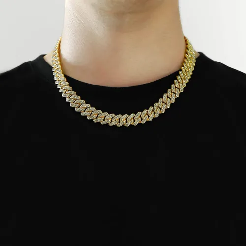 Vista 6 de Cadena de eslabones cubanos chapada en oro de 18 quilates para hombres y mujeres, diseño helado en plataorooro rosa, collar cubano de Miami, joyería