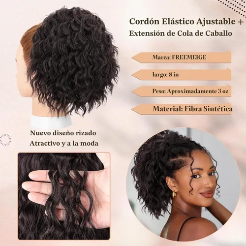 Vista 5 de FREEMEIGE Extensión de cola de caballo, cola de caballo rizada ondulada de 8 pulgadas para mujeres negras, corto, suave, natural, sintético, grueso