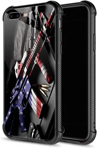 Vista 19 de ZHEGAILIAN Funda compatible con iPhone 7P/8P, AK 47, carcasa de munición para ametralladora AK 47, parte trasera de vidrio templado + funda