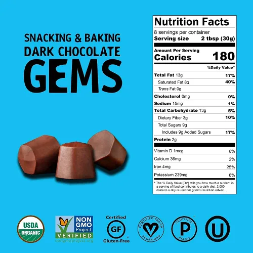 Vista 2 de Hu Gems Chocolate Vegan Snacks Paquete de 6 orgánico, paleo, sin gluten Dark Chocolate Chips Baking and Snacking Chips Base vegetal, sin