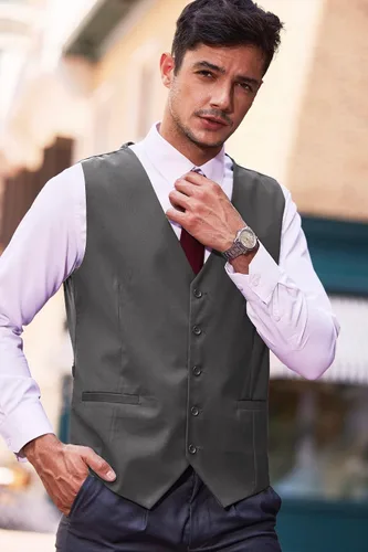 Vista 4 de COOFANDY Chaleco de traje de negocios para hombre, chaleco de vestir casual, chaleco ajustado