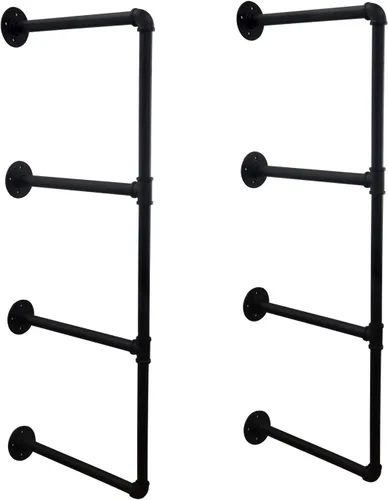 Vista 9 de Jolitac Estante de tubo industrial para almacenamiento en el hogar, soporte para colgar en la pared, estante flotante de tubo de hierro retro negro