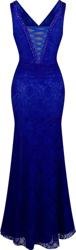 Vista 2 de Angel-fashions Vestido de novia de encaje con cuello en V para mujer
