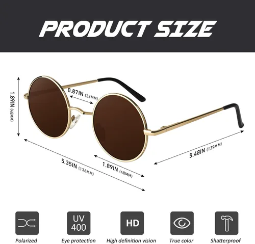 Vista 75 de CGID Gafas de sol unisex polarizadas redondas E01 Lennon