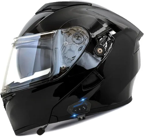 Vista 40 de Casco modular Bluetooth para motocicleta, aprobado por DOT, abatible, de cara completa, integrado, antivaho, doble visera, casco para motocicleta