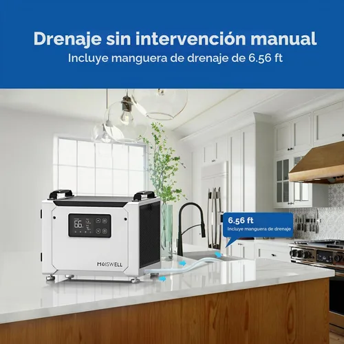 Vista 3 de Deshumidificador comercial de 70 pintas con manguera de drenaje para espacio de arrastre