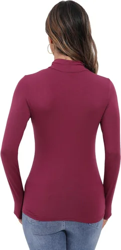 Vista 6 de Camisetas térmicas básicas de manga larga para mujer, camisetas ligeras con cuello alto falso, ajustadas, de capa suave