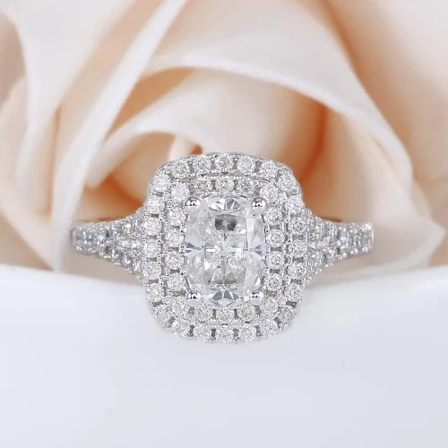 Vista 2 de DovEggs Anillo de compromiso con halo de moissanita y halo de moissanita de color H-I de plata de ley de 1 ct de 0.197 x 0.276in para mujer, Para