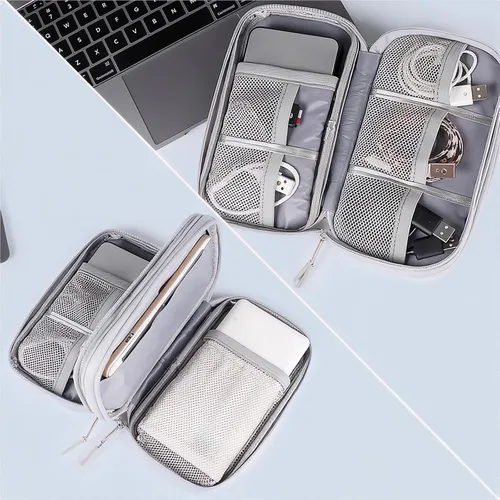Vista 5 de Bolsa organizadora de accesorios digital, portátil de doble capa impermeable, adecuada para una variedad de accesorios digitales, almacenamiento