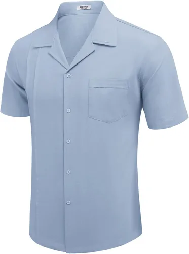 Vista 2 de COOFANDY Mens Cuban Guayabera Shirt Short Sleeve Button Down Shirt Casual Linen Beach Shirt