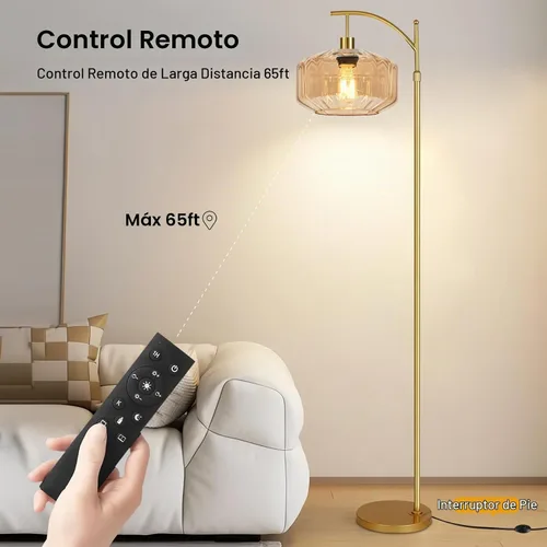Vista 5 de Lámparas de pie vintage para sala de estar, lámpara de pie de vidrio con control remoto, lámpara de pie regulable, lámpara de pie moderna de Columna
