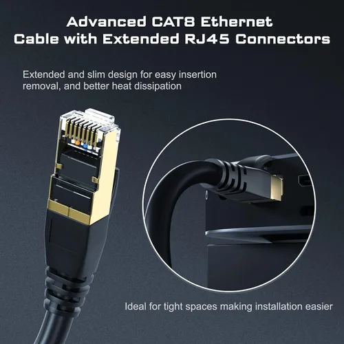 Vista 4 de DbillionDa Cat8 - Cable Ethernet de 1.5 pies para exteriores e interiores, de alta velocidad, 26 AWG, 40 GB/s, 2000 Mhz, con conector RJ45 chapado