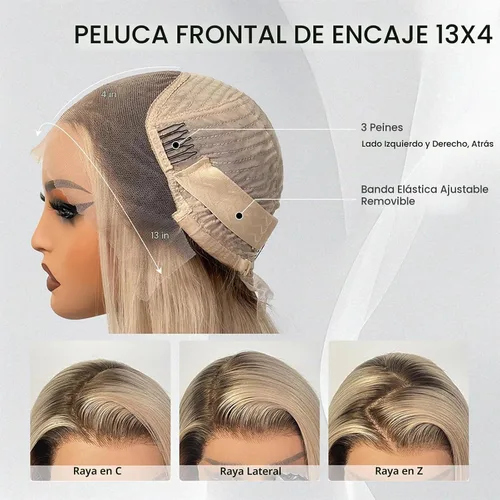 Vista 7 de Peluca de cabello humano rubio ceniza ombré, encaje frontal transparente UHD de 13 x 4 pulgadas, encaje frontal transparente UHD de 12 pulgadas 666