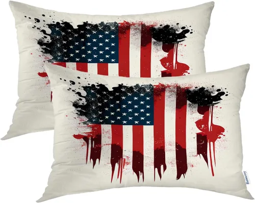 Vista 9 de Batmerry American Flag Ink Dot Throw Pillow Covers, Red Blue White Stars Abstract Decorative Pillow Covers Digital Printing Blended for Couch Sofa