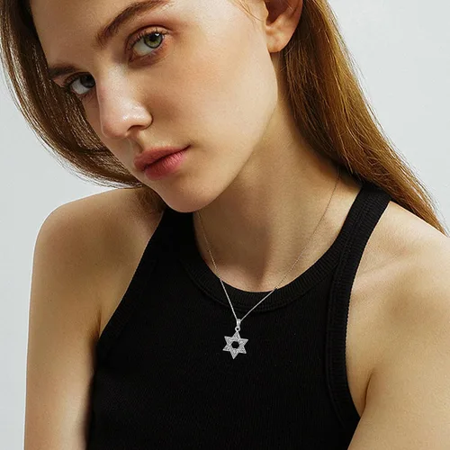 Vista 2 de URONE Collar de plata de ley 925 con dije de estrella de David con estrella de David, joyería judía, regalos para hombres y mujeres, Plata