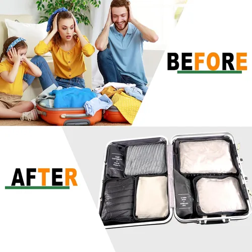 Vista 4 de Funarty Juego de 8 cubos de embalaje para maletas, cubos de compresión para equipaje de mano, bolsas organizadoras de equipaje para accesorios