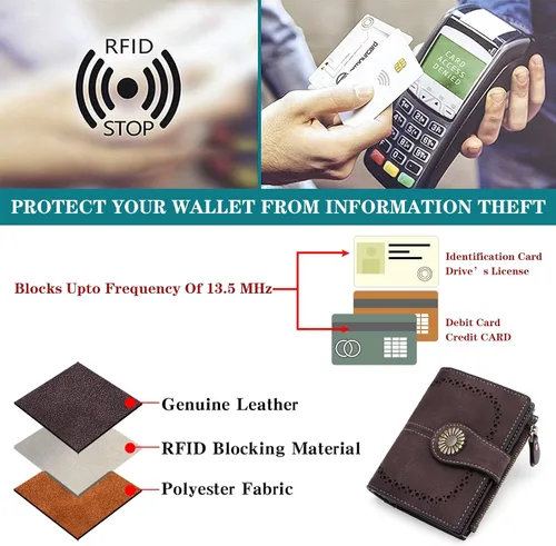Vista 5 de SENDEFN Carteras pequeñas para mujer, con bloqueo RFID, de cuero, plegable, tarjetero con ventana de identificación