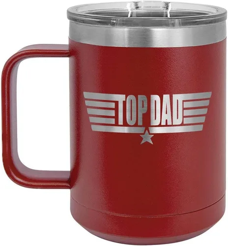Vista 16 de TOP DAD Taza de café negra de 15 oz con tapa deslizante Taza de café de viaje aislada Ideas de regalos del día del padre de hijo o hija