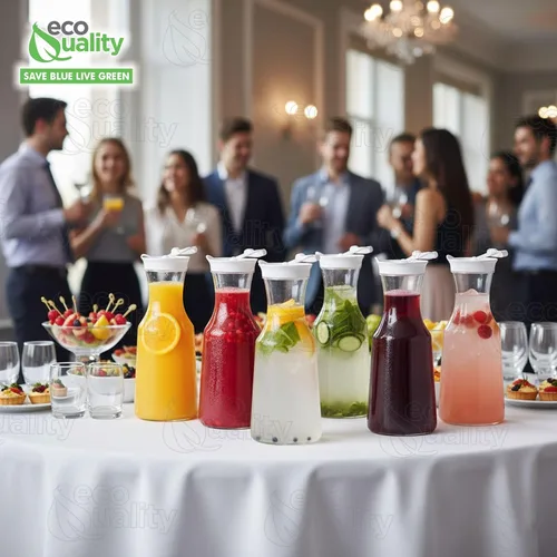 Vista 7 de EcoQuality Jarra de agua de plástico transparente de 54 onzas con tapa abatible, 1 paquete, botella de base cuadrada con boquilla para barra