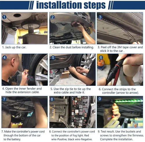 Vista 5 de Luces para debajo del auto, kit de tira de luces Bluetooth Dream Color Chasing, 6 luces exteriores impermeables con control de aplicación, 12 V 300