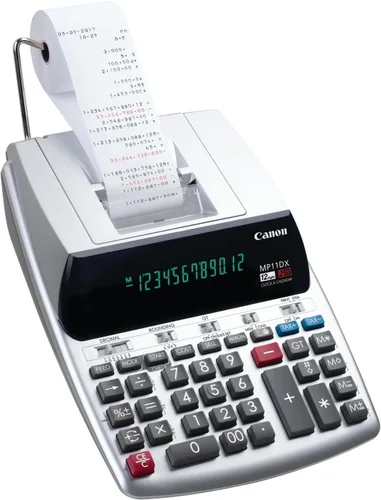Vista 3 de Canon MP11DX-2 - calculadora con impresora para escritorio con conversión de divisas, reloj y calendario