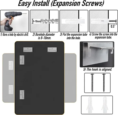 Vista 6 de SCWF-GZ Espejo rectangular de longitud completa de 24 x 36 pulgadas, montado en la pared o contra la pared, aleación de aluminio, marco de metal