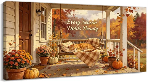 Vista 35 de TIMUBA Lienzo decorativo de pared de otoño de lago, citas de otoño Decoración de pared de otoño-01