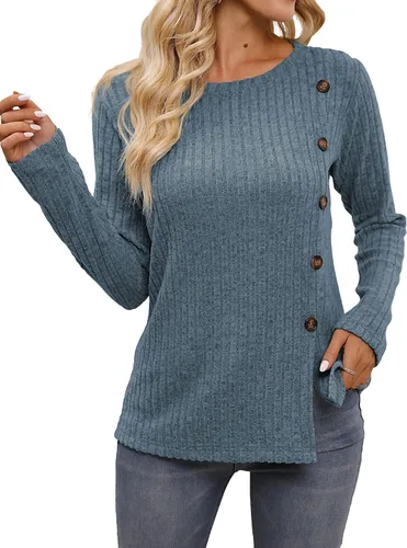Vista 2 de Funlingo Blusa de manga larga para mujer, estilo casual, cuello en V, holgada, de gasa, para el trabajo