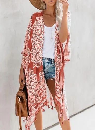 Vista 8 de Dokotoo - Cárdigans tipo kimono, informales, de moda con estampado de verano para mujer, salidas de baño holgadas