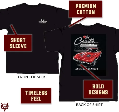 Vista 3 de Camiseta gráfica para hombre, Classic 1963 Stingray - Camiseta Chevy con licencia oficial, regalo para los amantes de los autos deportivos