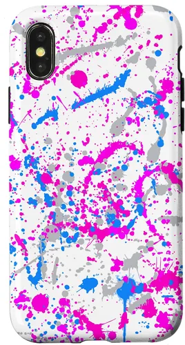 Vista 5 de iPhone 16 Rosa + Azul + Gris Blanco Patrón de salpicaduras de pintura