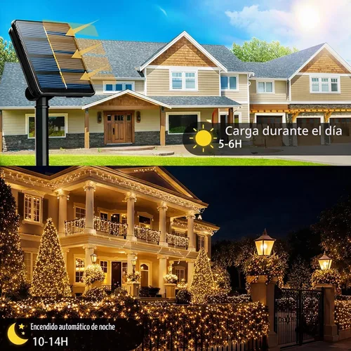 Vista 2 de SyouHome Paquete de 2 luces solares para exteriores, 400 luces LED de 132 pies, extralargas, 8 modos, luces parpadeantes impermeables para jardín