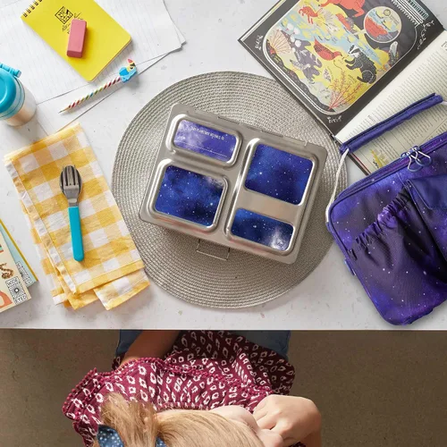 Vista 6 de PlanetBox Launch - Kit de caja de almuerzo estilo Bento de acero inoxidable para niños y adolescentes con 3 compartimentos – Edición Stardust
