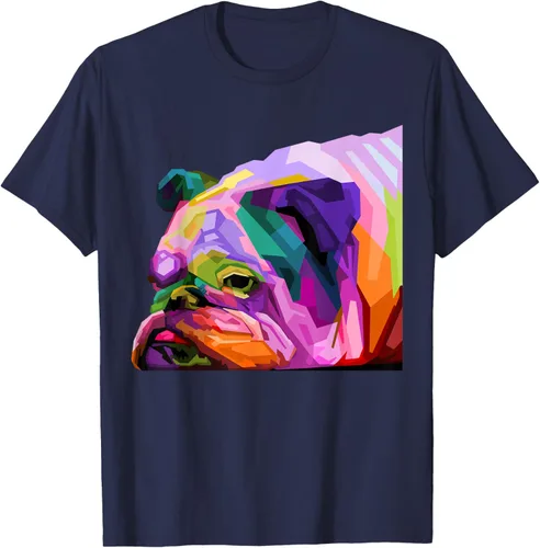 Vista 52 de Camiseta de retrato pop artístico de bulldog británico inglés para dueños de perros, Negro, S