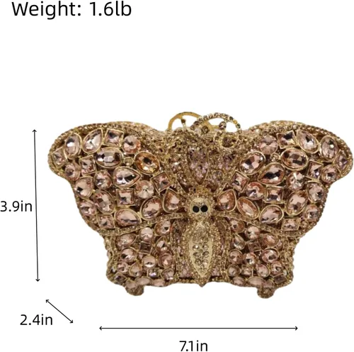 Vista 6 de UMREN Bolsos de noche elegantes de mariposa con diamantes de imitación para mujer, bolso de mano de cristal de lujo para boda, fiesta, cóctel, bolso