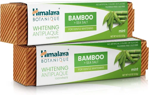 Vista 9 de Himalaya Botanique Pasta de dientes blanqueadora antiplaca con bambú + sal marina, sin flúor, para blanqueamiento suave, 4 oz