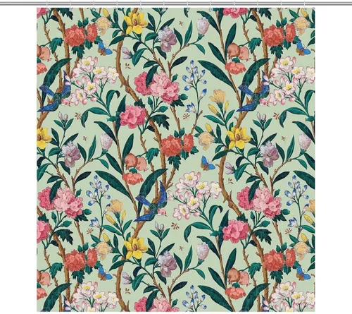 Vista 22 de Cortina de ducha con 12 ganchos para baño, 72 x 72 pulgadas, diseño floral bohemio con hojas tropicales retro y florales (bohemio floral-1)