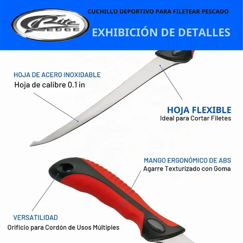 Vista 2 de SZCO Cuchillo de filete de 12.5 pulgadas, cuchillo de pesca rojo con mango ABS, hoja de filete y funda de acero inoxidable, cuchillo de chef