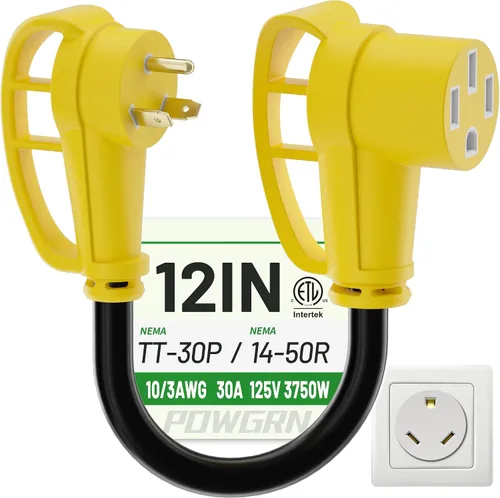 Vista 9 de POWGRN Cable adaptador RV de 50 amperios a 110 de 12 pulgadas, amarillo