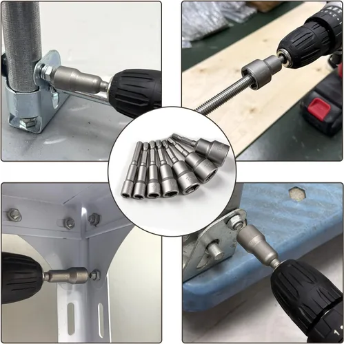 Vista 5 de Broca magnética de tuerca de 1/4 de pulgada con vástago hexagonal de 0.276 in, adaptador de enchufe de alimentación de cambio rápido, brocas