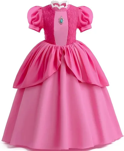Vista 2 de LILLIWEEN Disfraz de princesa para niñas, vestido de princesa para niños, vestido de Halloween con guantes de corona