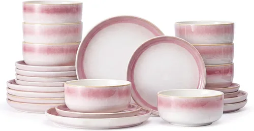 Vista 26 de Stoneware Dinnerware Sets for 8, Reactive Glaze, Beige