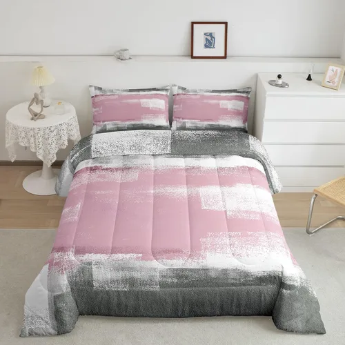 Vista 18 de Erosebridal - Juego de ropa de cama con edredón a cuadros de retazos tamaño individual, aguada geométrica en cuadrícula, conjunto retro grunge