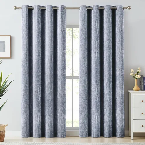 Vista 15 de Melodieux Elegantes cortinas opacas de algodón para oscurecer la habitación, para sala de estar, dormitorio, con aislamiento térmico, paneles
