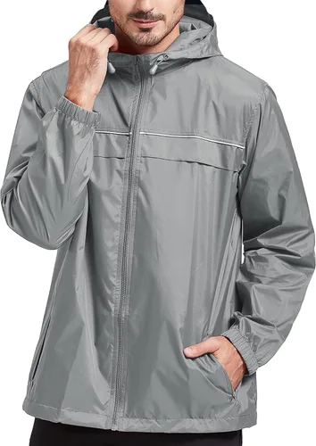 Vista 17 de SWISSWELL Chaqueta impermeable para hombre, rompevientos, ligera con capucha para uso diario casual