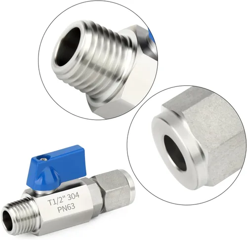 Vista 4 de TAISHER 1PCS 304 de compresión de acero inoxidable mini válvula de bola interruptor de apagado, tubo de 1/2 "OD x 1/2" NPT macho