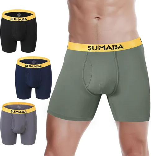 Vista 38 de SUMABA Calzoncillos tipo bóxer de pierna larga para hombre, con bolsa que no se suben para hombre 1 paquete: verde militar02
